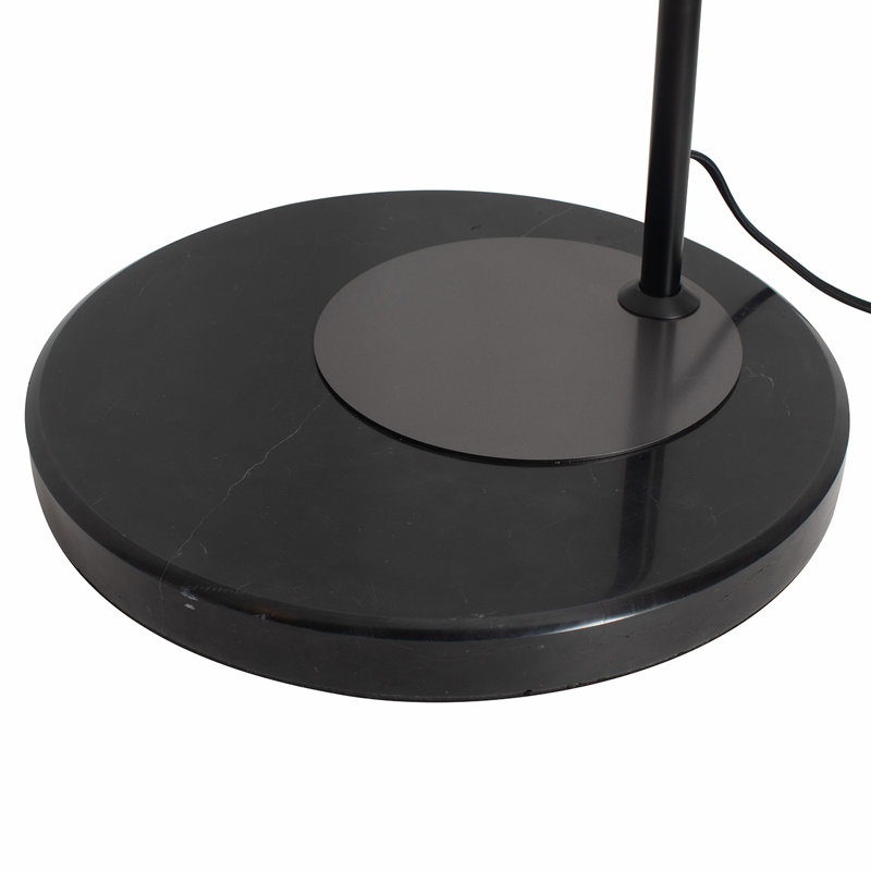 Roswell 1 Light Arc Floor Lamp - Matte Black Finish, Handcrafted Shinpuru-sa Linen-Cotton Shade, Black Marble Base, Dimmer