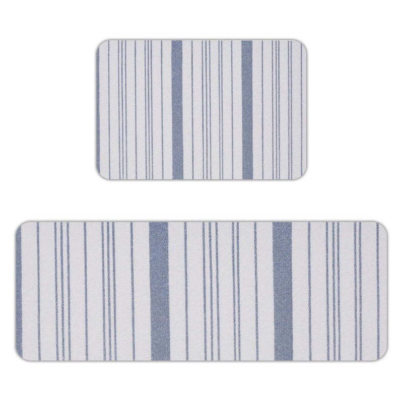 Classic Blue Striped, 2 Pcs Non Slip Kitchen Mats