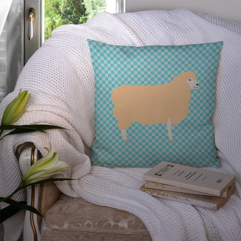 Coussin décoratif extérieur english leicester spennymoor ovin check, 14 po x 14 po, Bleu