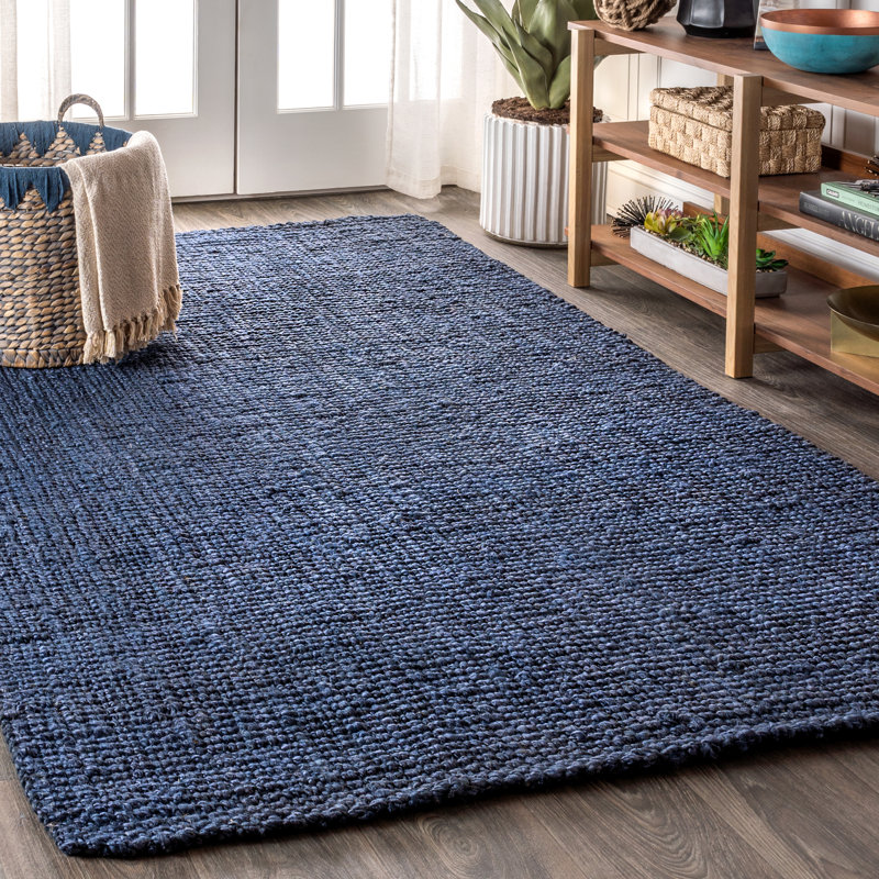 Tapis bleu marine en jute tissé à la main Pata, Tapis de couloir 2 pi x 12 pi