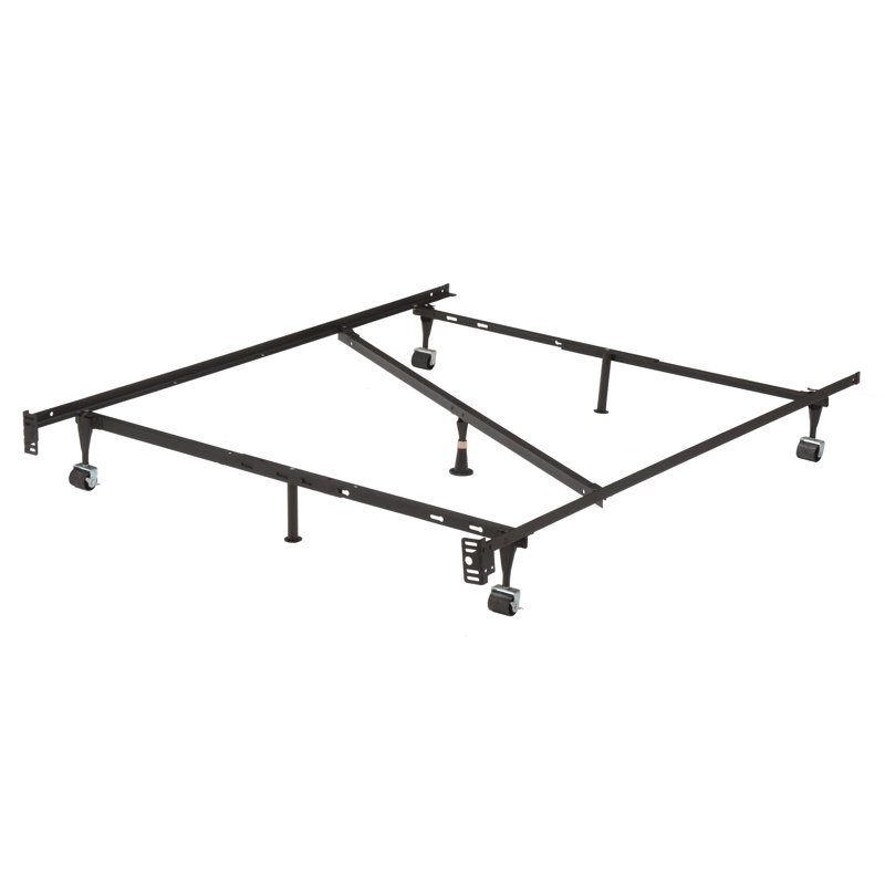 7-Leg Heavy Duty Adjustable Metal Bed Frame – Queen/Full/Full XL/Twin/Twin XL, Center Support Rail, Locking Wheels, Noise-Free, Easy Assembly – Support for Box Spring & Mattress