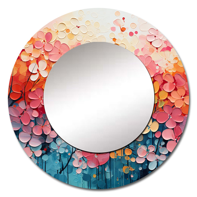 Coral Oasis I - Landscapes Wall Mirror, Modern Round Decorative Mirror, Printed Metal Art, 29" x 29"