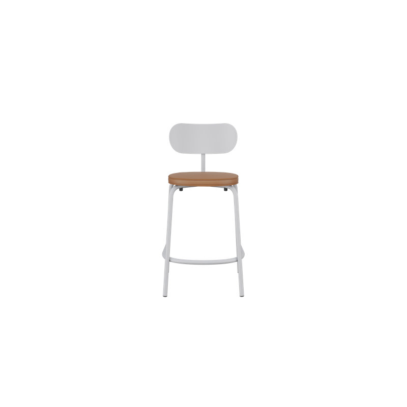 Tabouret de comptoir Khylia - noir graphite avec cuir écologique graphite, Siège brun clair / base en aluminium blanc