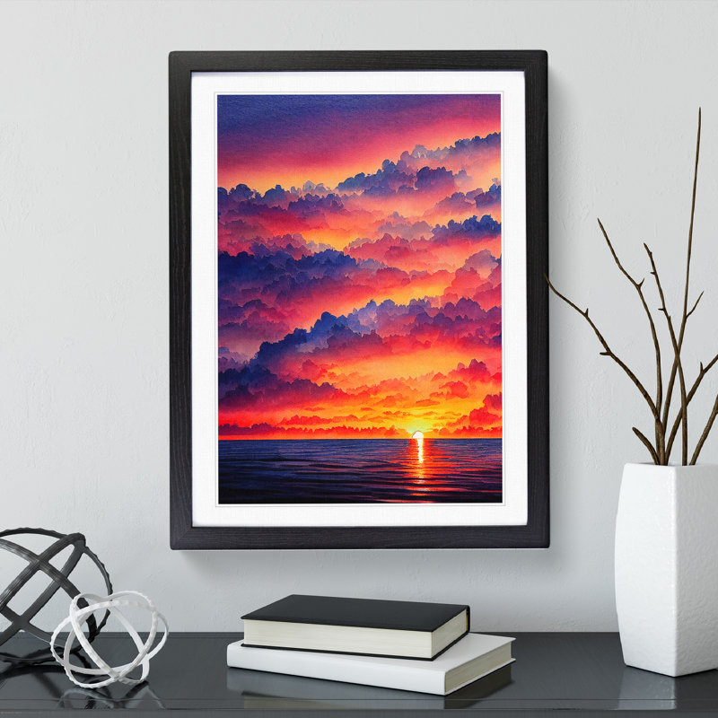 Striking Ocean Sunset No.5 - Framed Print, Black , 64cm H x 46cm W x 2cm D