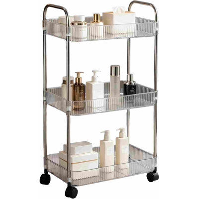 Clear 3-Tier Plastic Rolling Utility Cart with Wheels | Multi-Functional Storage Cart Trolley