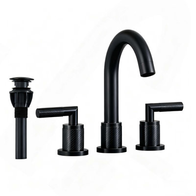 Robinet pour salle de bain à 2 poignées, noir mat, robinet de lavabo surdimensionné à 3 trous, pivotant sur 360 °, robinet de lavabo moderne, 8 pouces