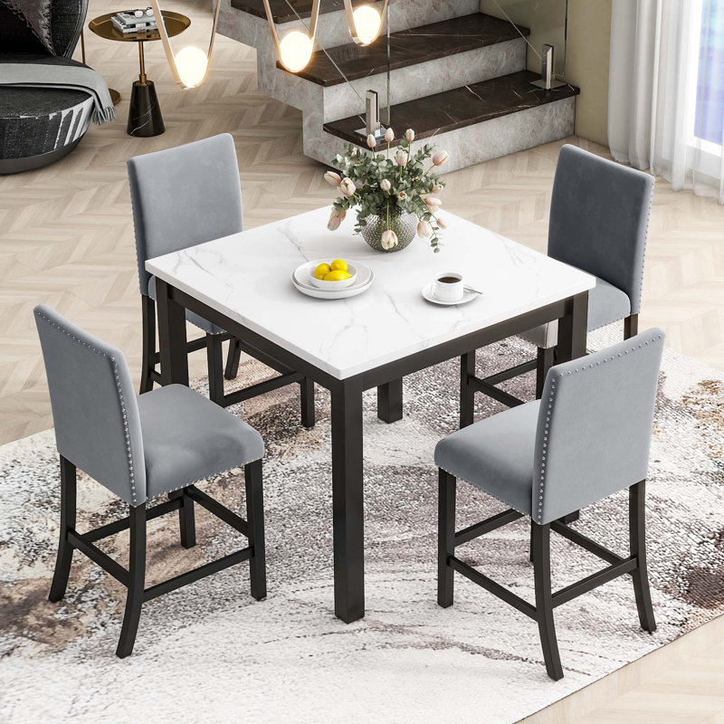 Ebeling 4 - Person Faux Marble Top Four Leg Dining Set, Gray, 36" H x 40" W x 40" D