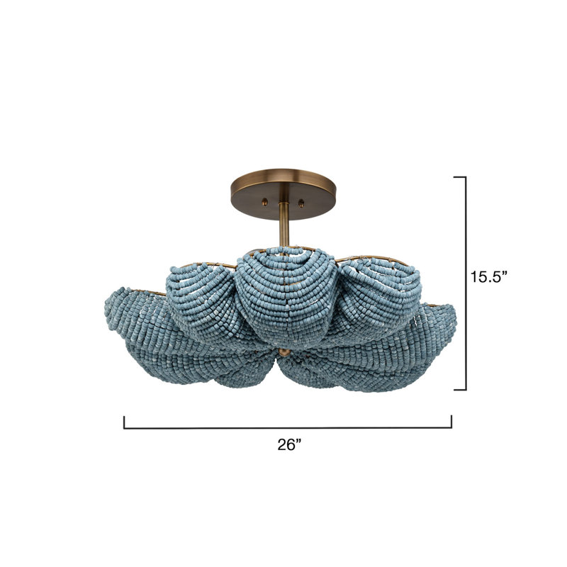 Anguilla Semi-Flush Mount in Blue Wood Beads, Blue
