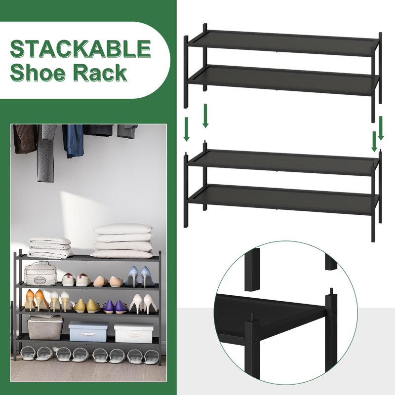 Stackable 4-Tier Long Shoe Rack 33.3" - Organize Your Living Room With Style And Space Efficiency, Black