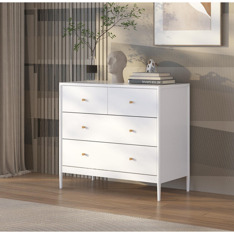 Commode blanche à 4 tiroirs pour enfants - rangement en bois 35,4 po pour chambre de bébé et de tout-petit