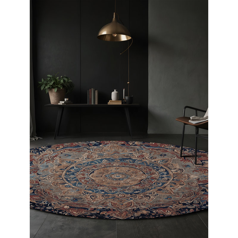 Tapis brun soyeux et moelleux, Rond 8 pi