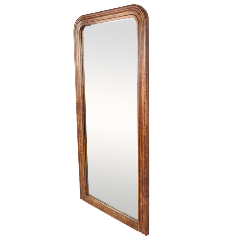Jakyan Distressed Brown Floor Mirror with Carved Grooves and Natural Wood Grain