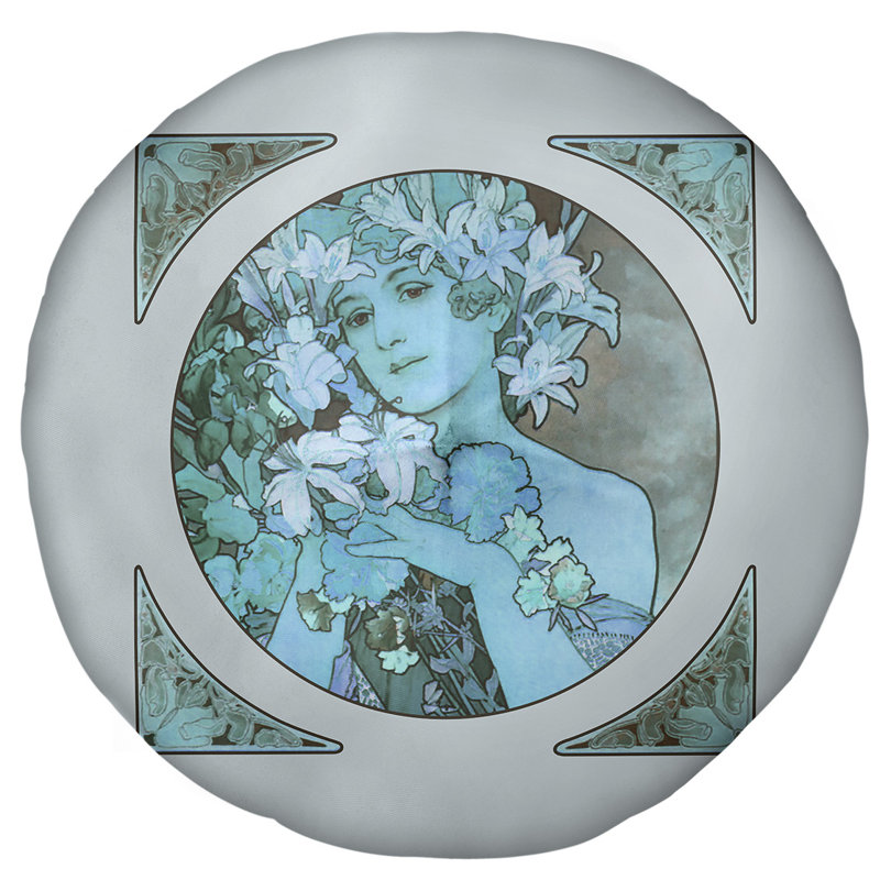 Coussin de sol alphonse mucha couronne of fleurs, 27,5 po x 55,5 po, Bleu