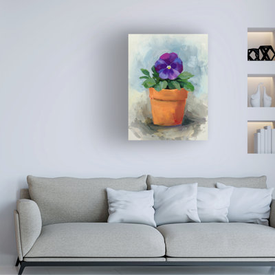 Art mural sur toile tendue - "Pots Pansy Study I" de Victoria Barnes pour décoration de salon, de chambre à coucher ou de bureau - 24 x 32