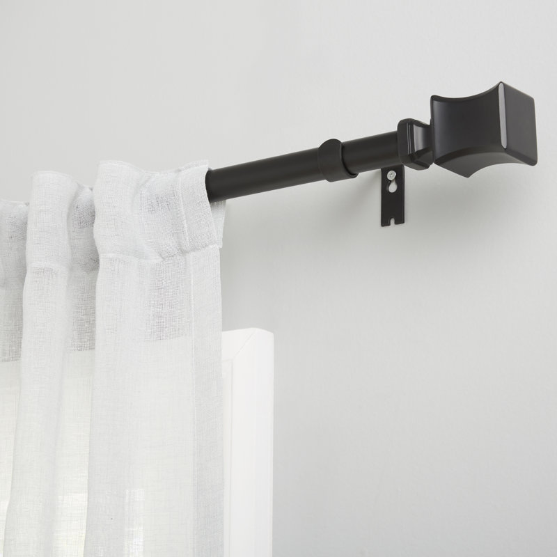 Matte Black Adjustable Curtain Rod with Resin Finials