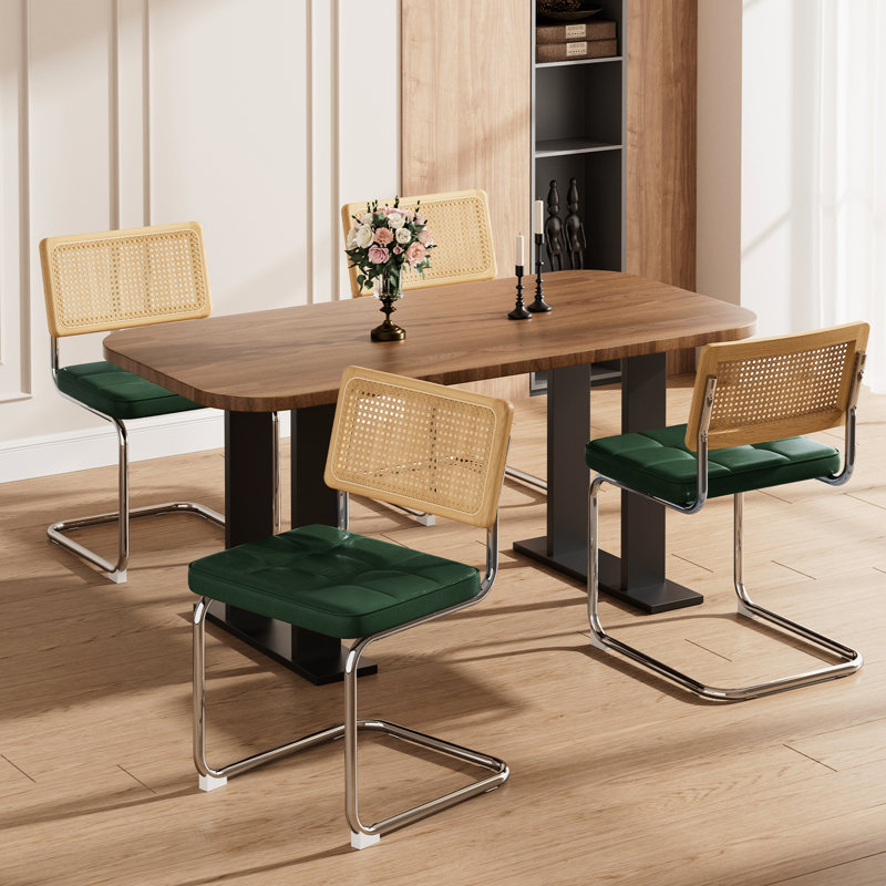 Chaises de salle à manger rembourrées en similicuir avec dossier naturel, style Mid-Century pour la cuisine de 4