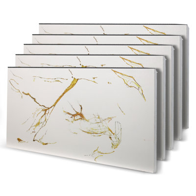 Panneau mural 3D en polystyrène imitation marbre Falkirk Uffcott V 19,7 po x 39,4 po, couleur or et blanc (paquet de 5)