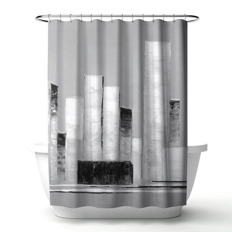Shower Curtain CI321 – Polyester Shower Curtain, Dye Sublimation Print, 71" W × 74" L, White/Black/Light Gray