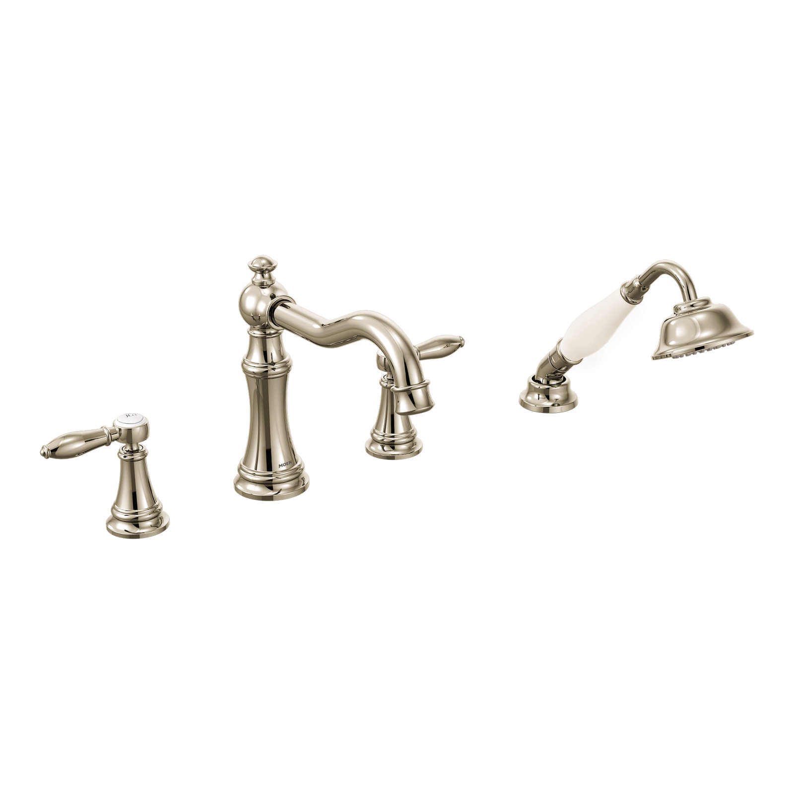 Weymouth Deck Roman Tub Faucet with Handshower, Polished Nickel