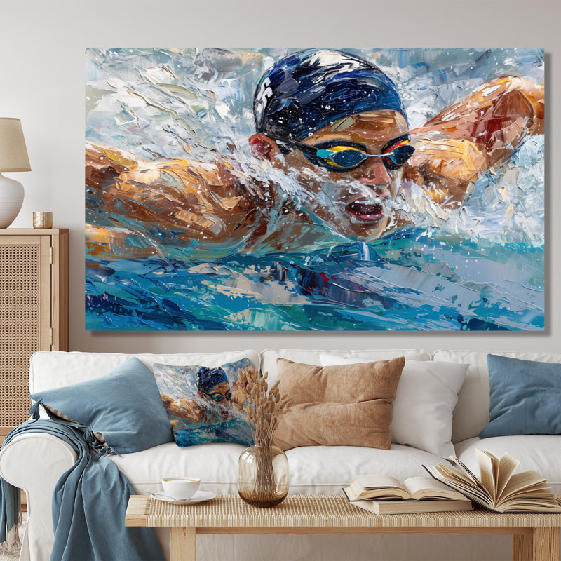 Concours de natation aux Jeux olympiques I - Art mural de natation, Toile tendue, H 40 po x l 60 po x P 1,5 po