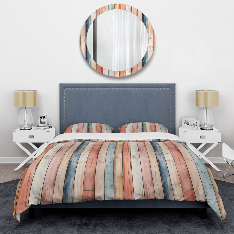 Literie à motif rayé rose Farmank Planks, Housse de couette pour grand lit et 2 taies décor