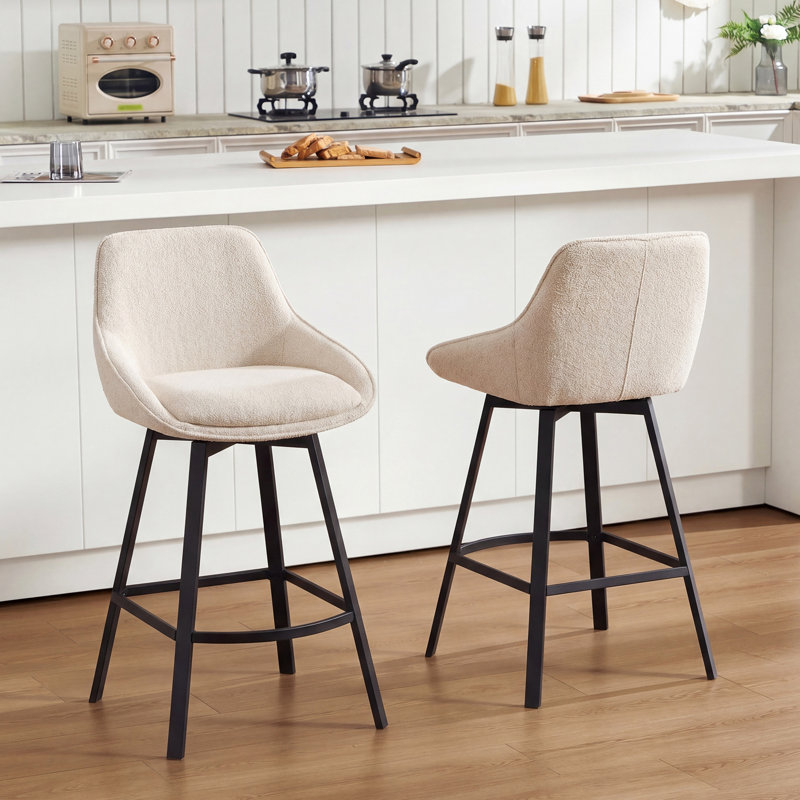Absalom 65cm H Swivel Upholstered Linen Counter Stool, Beige