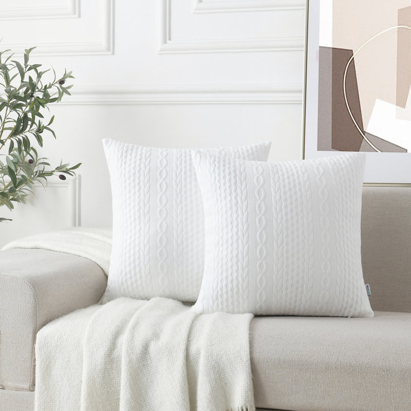 Farmhouse Knitted Modern Embossed Patterned Pillow Cover, White, 20"H x 20"W