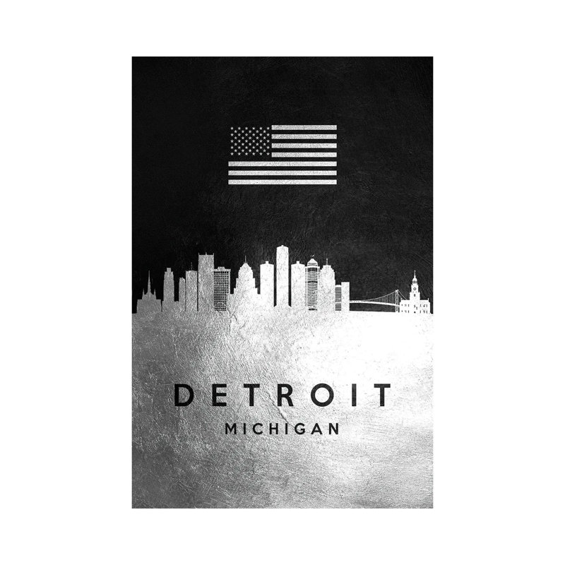 Detroit Michigan Silver Skyline by Adrian Baldovino - Wrapped Canvas Print, 66.04 cm H x 45.72 cm W x 3.175 cm D
