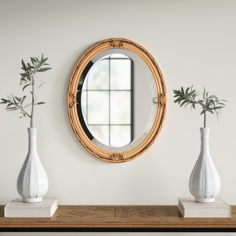Valrie Wood Frame Oval Wall Mirror, 18" H x 14" W