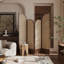 4 panneaux beige, rotin brun et paravent en bois massif