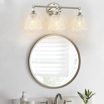 Luminaire de meuble-lavabo rétro, 3 lumières avec abat-jour en cristal rose, rétro