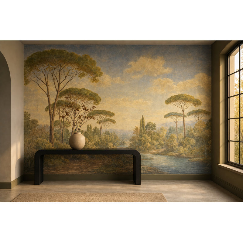 Murale paysage paysage méditerranéen campagne parasol pin, 100 po x 96 po, Non tissé