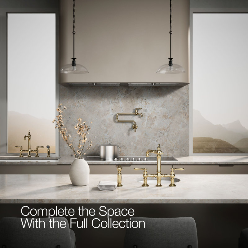 Artifacts® Bridge Faucet with Side Spray, Lever Handle, Vibrant French Gold