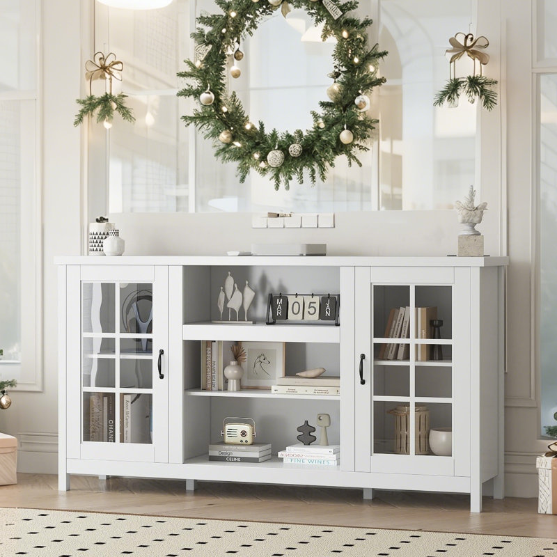 59" Modern TV Stand for 65 Inch TVs, Entertainment Center with Storage Cabinets, Adjustable Shelves, Integrated Power, Acrylic Doors, Console Table for Living Room, Office, Bedroom, 