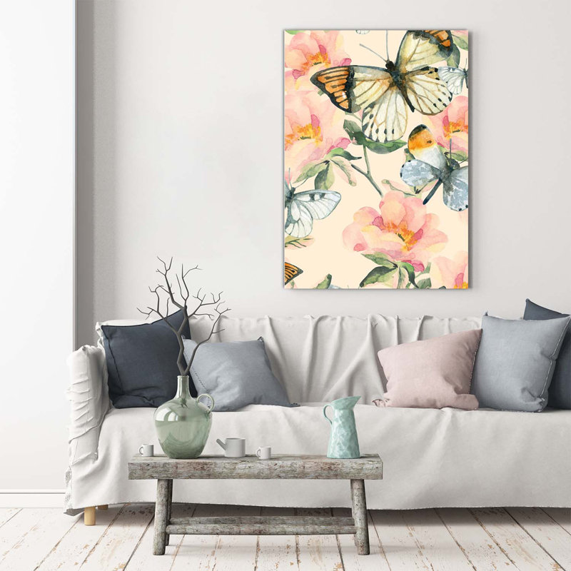 Roses And Butterflies - Wrapped Canvas Print