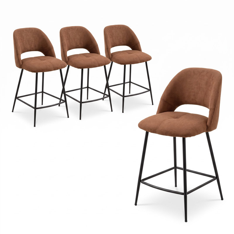 Ensemble de 4 tabourets de bar îlot, tabourets de bar rembourrés avec dossier ajouré incurvé et pieds fuselés en métal, 4