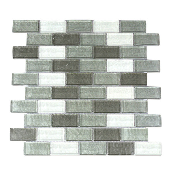 Geo 1 in. x 2 in. Textured Glass Straight Edge Brick Mosaic Wall & Pool Tile