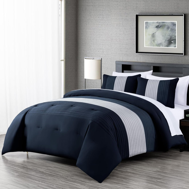 Briar Microfiber Bed in a Bag Comforter Set, Navy/Blue/Gray, California King Comforter + 6 Additional Pieces