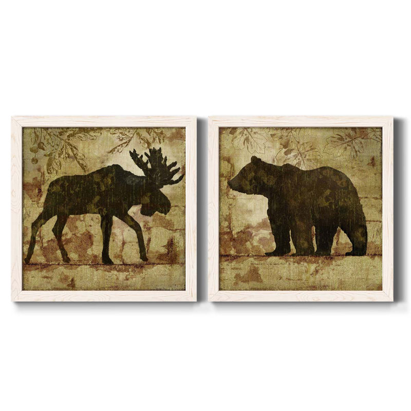Country Moose - ensemble de 2 impressions sur toile, H 24 po x l 48 po x P 1 po, Toile blanche encadrée