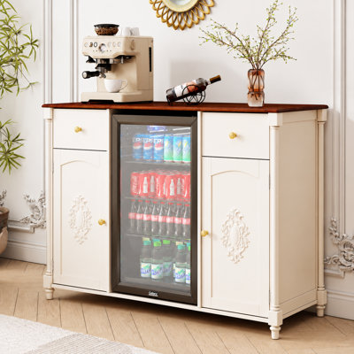 Meuble mini-frigo avec tiroir et porte de rangement fermée, meuble-bar à café pour bureau à domicile