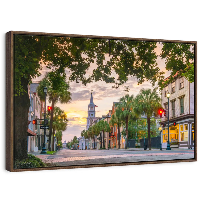 Rues historiques de Charleston, 13 po x 9 po, Cadre flottant noyer