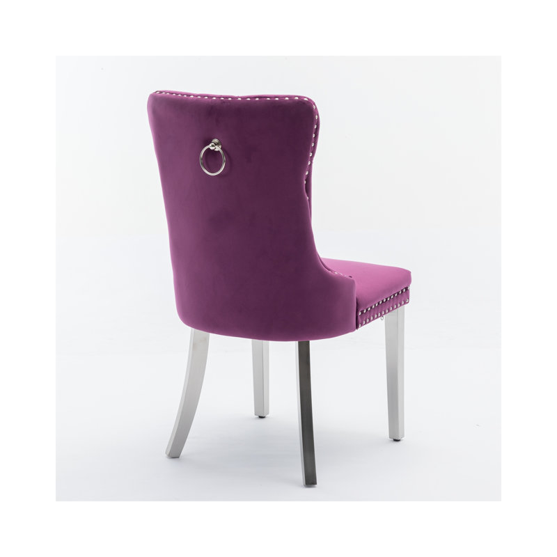 Chaise de salle à manger rembourrée en velours de coton massif et moderne avec accoudoirs en acier inoxydable chromé Nikki
