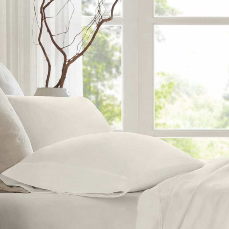4 Pieces Sateen Sheet Set, King Sheet Set with 2 Pillowcases, Ivory