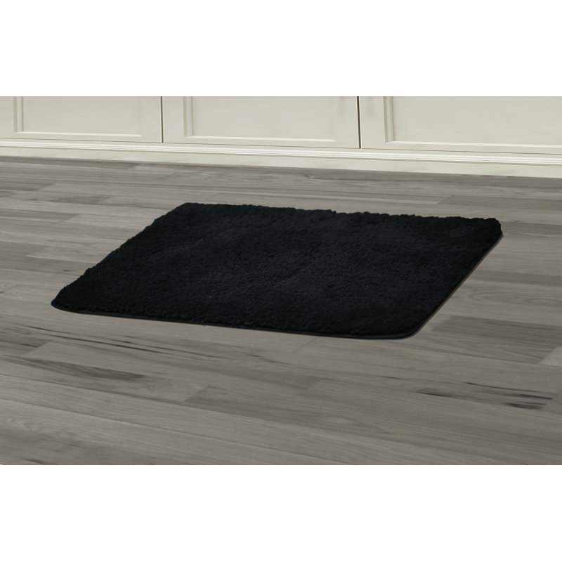 Eiliyah Microfiber Non-Slip Bath Mat, Black, 17" W x 24" L