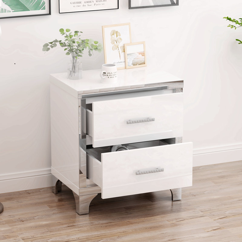 Table de chevet en bois manufacturé Elih, Blanc / taupe