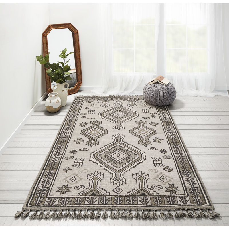 Tapis gris en laine touffeté à la main Bronte, Rectangle 3 pi 6 po x 5 pi 6 po