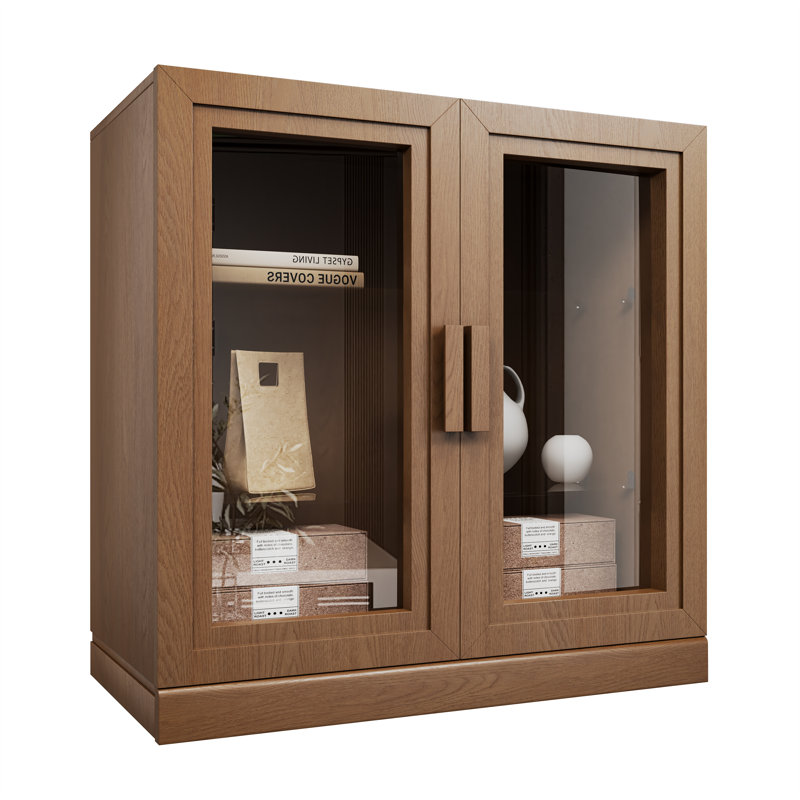 Vitrine Mance avec tablettes en verre trempé, Noyer