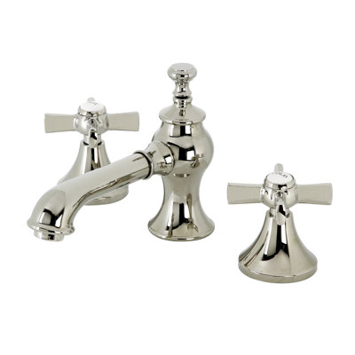 Kingston Brass Millennium Two-Handle 3-Hole Deck Mount Widespread Bathroom Faucet with Brass Pop-Up Drain