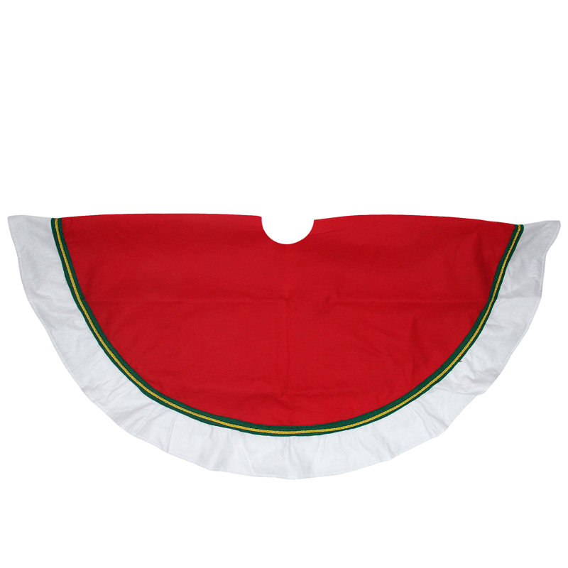Jupe d'arbre de Noël rouge et blanche avec bordures décoratives, l 48 po