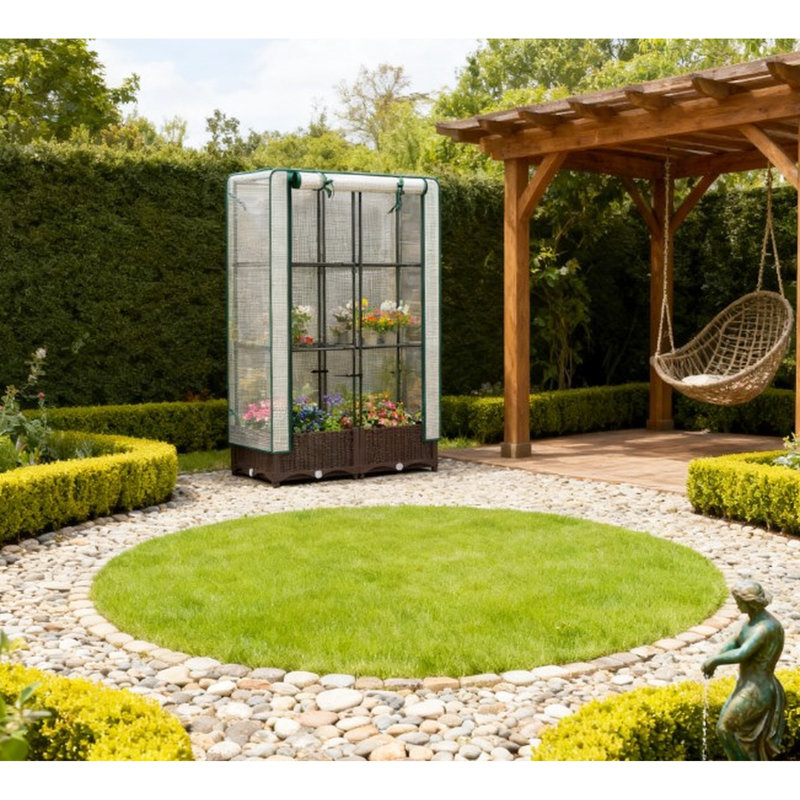 Jardinière d'extérieur avec treillis de soutien, porte enroulable et contrôle de l'eau intégré
